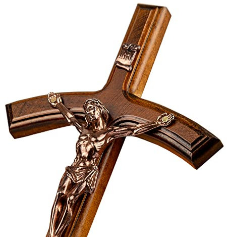 Woodvio - Croce da Parete in Legno Fatta a Mano, Croce del Papa, Crocifisso Cattolico