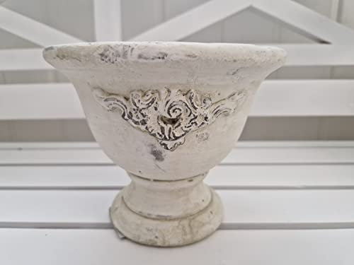 Arinosa Blumentopf mit Fuß Pflanzpokal Antik Cremeweiss 16,5x16,5x14 cm