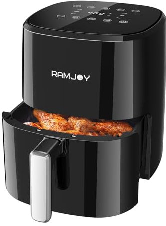 RAMJOY - 3.8QT Air Fryer for 1-2 Persons, 8 in 1 Functions, Air Fry, Roast, Bake, Roast, Preheat, Stir, Digital Small Air Fryer, Non-Stick Basket Suitable for