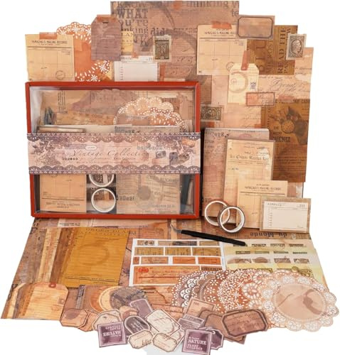 Funto Scrapbooking Kit (96 PCS), Colección Vintage-Viaje Retro, Perfecto para Materiales de Scrapbooking de Balas, Planner DIY Artes y Manualidades Collage