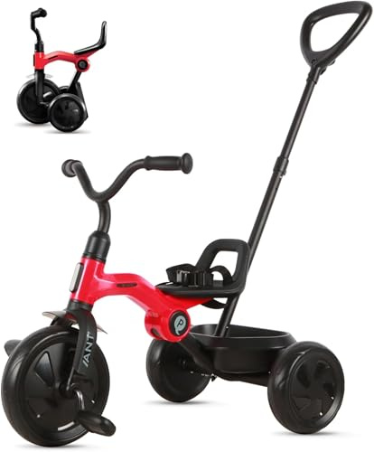 Mondial Toys Triciclo Evolutivo per Bambini ANT Plus 2 in 1 Pieghevole Triciclo con Maniglione ad Altezza Regolabile e Rimovibile Cinture di Sicurezza e Cestello Portaoggetti Max 25 kg Rosso
