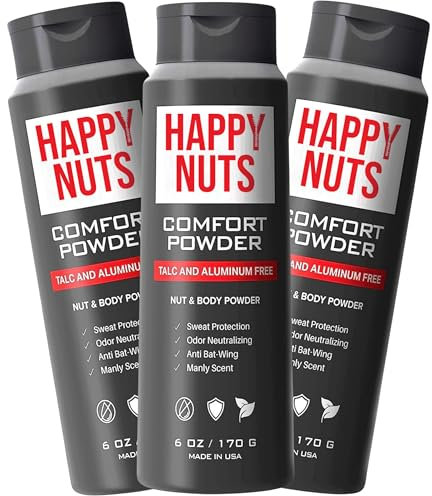 Happy Nuts Polvere comfort – Anti-sfregamento, protezione del sudore e controllo degli odori per inguine, piedi e corpo – Polvere per il corpo da uomo (confezione da 3)