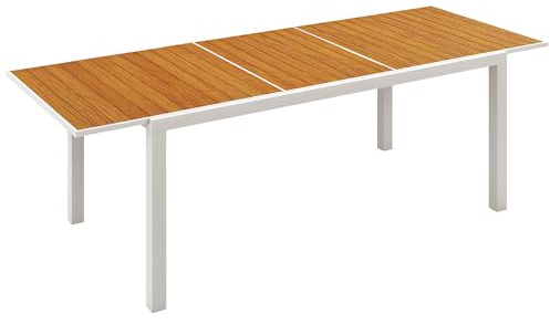 Outsunny Mesa de Jardín Extensible de Aluminio Mesa de Comedor Exterior Rectangular Mesa de Terraza para 6 Personas Efecto de Madera Carga 50 kg 180/240x94x73 cm Marrón