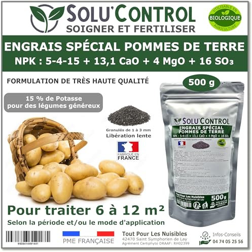 500 g d'Engrais Spécial Pommes de terre et légumes racines 5-4-15 - Enrichi en Potasse - Favorise la croissance, le grossissement et la conservation des tubercules - UAB - Fabriqué en France