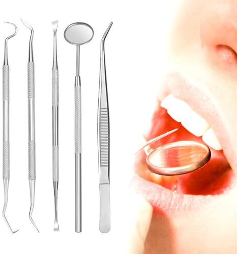 5 Pezzi Igiene Dentale Kit Specchio dentale per Placca e Tartaro Rimozione, Strumenti Dentali, Strumenti per la Pulizia dei Denti Tartaro Ablatore Kit, Igiene Dentale Kit