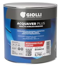 GIOLLI INDUSTRIA COLORI | Smalto all’Acqua Pronto all’Uso Acquaver Plus - Vernice Coprente per Legno, Metallo e Plastica da Esterno o Interno Inodore - Lucido - 0,375 L