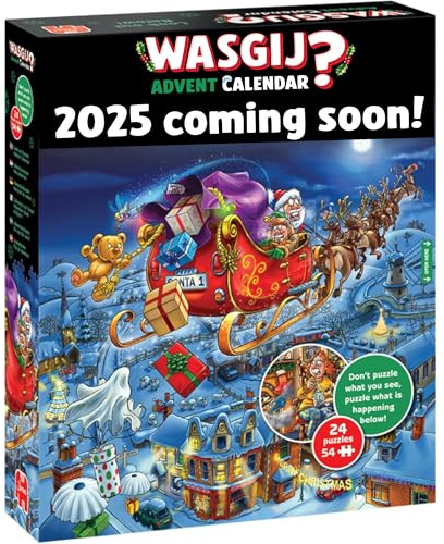 Wasgij Christmas Puzzle Advent Calendar 2025, Reindeer Rumpus! - Daily Puzzle Set, 24 Days of Puzzles, 54-Piece Brainteasing Adult Jigsaws -100% Recycled Cardboard Adults Jigsaw - Festive Countdown