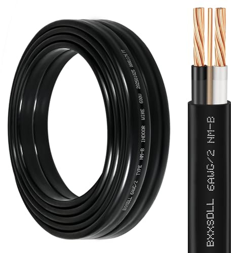 10FT 6/2 NM-B Wire with Ground -6 AWG 2 Conductor Non-Metallic Sheathed Cable, 100% Pure Copper Electrical Wire for Outlets, Switches, Lighting, Residential, Garage Indoor Wiring Projects