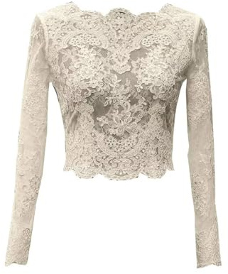 Shawl Arm Covers for Women Wedding Bridal Petite Long Sleeves Ivory Jewel Neck Zipper Back Embroidery Lace Applique Bolero Wedding Jacket Plus Size 8