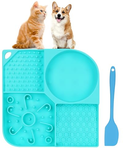 HappyLong Lick Mat for Dogs, 4-in-1 Slow Feeder Bowl with Non-Slip Suction Cup, Food-Grade Silicone Lick Pads Perfect for Cat Anxiety, Fast Eating & Grooming-Aqua