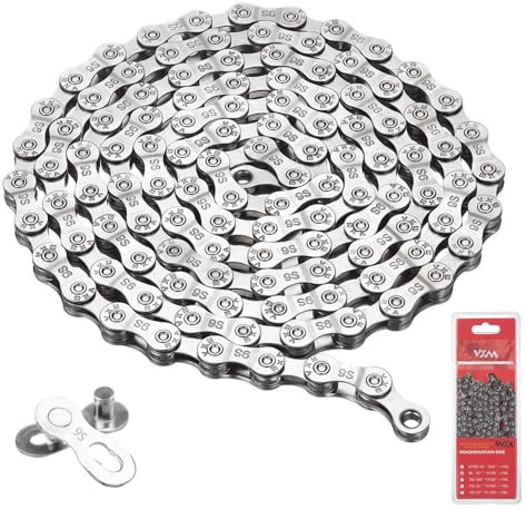 TTYSHIP® Chaine Velo 9 Vitesses, Chaîne de Vélo 9 Vitesse avec 1 Paire de Boucles Magiques pour VTT, Route (1/2 x 11/128 Pouces, 116 Maillons)