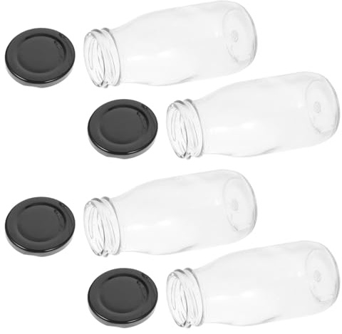 DONFAMDS 4 Piezas Botellas de Vidrio para Leche con Tapas Herméticas Jarras para Refrigerador Resistentes y Reutilizables para Jugos y Yogur