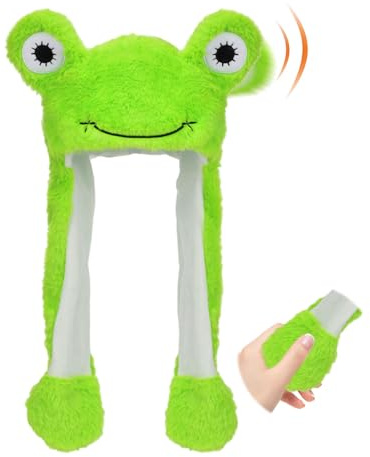 Cexokanase Chapeau Mütze Avec Oreilles Qui Bougent Sautent Se Lever Frapper Chapeau Peluche Vacances Costume Déguisement Cadeau Drôle Pour Enfants (Grenouille)