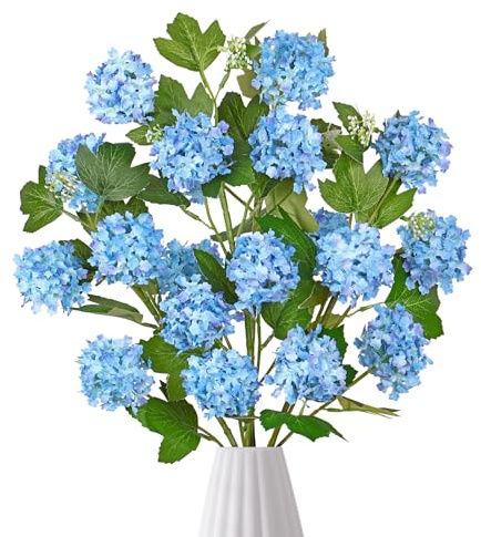 DEMIUKO Konstgjorda hortensior blommor grenar vårkonstgjorda blommor, silkesblad, dekorativa kvistar, falska blomgren, växter för bröllop, hem, vas, blomarrangemang, vårdekoration (4, blå)