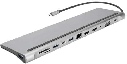 Tangxi Docking Station 12 in 1 per Notebook di Tipo C, Doppie Porte VGA, Hub USB, PD da 87 W, RJ45, Materiale in Lega di Alluminio - Perfetto per Giocatori e Creatori di Contenuti