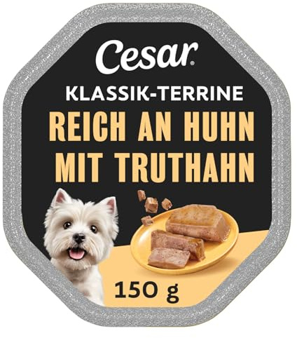 Cesar Nourriture pour Chien Gamme Classique avec Morceaux tendres de Poulet et de Dinde - Lot de 7 Paquets de 2 boîtes de 150 g chacune