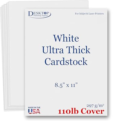 White 110lb Cover (300gsm) Cardstock 8.5x11 - Ultra Heavyweight Thick Card Stock, Smooth Bright White Printer Paper - Invitations, Menus, Posters, Brochures, Crafts - Inkjet/Laser Printers - 50 Sheets