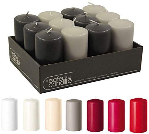 Klassiska och enkla blockljus – adventsljus/kransljus/ljus jul (grå-mix, standard: höjd 12 cm/Ø 6 cm – 12 stycken)