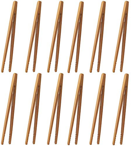 Pinze di bambù，12 Pcs Pinze da cucina in bambù Pinza da insalata Pinze per barbecue Toast in legno pinze，per Cucinare,Pane,Tè Alla Frutta e Sottaceti