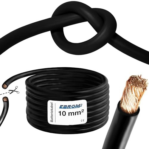 EBROM Batteriekabel hochflexibel Hi-Flex (Hi Flex) 10mm2 Kabel – Meterware SCHWARZ - sehr biegsam – Mantel aus PVC (70 ± 5 Shore) 99,9% OFC Kupfer 10 mm² - als Starterkabel, Ladekabel oder ähnliches