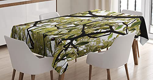 ABAKUHAUS Arbre Nappe, Gros Plan feuillu Branches Photo, Linge de Table Rectangulaire pour Salle à Manger Décor de Cuisine, 140 x 240 cm, Avocat Vert foncé
