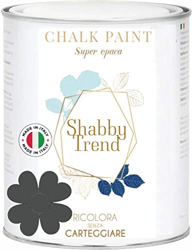 GENERICO SHABBY TREND® CHALK PAINT Pittura Shabby Chic Vintage Mobili Pareti Extra Opaca 120 VARIANTI (375ml, VELVET BLACK)