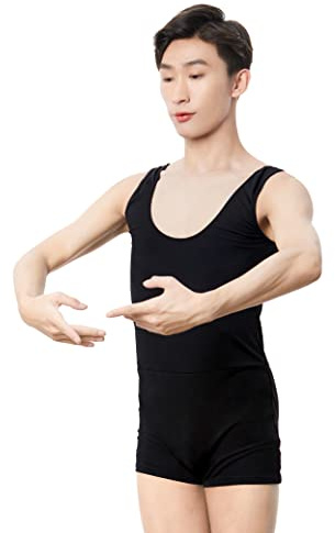 Daydance Teen Boy Men Tank Leotards for Gymnastics, Dance, Ballet, Black, XS