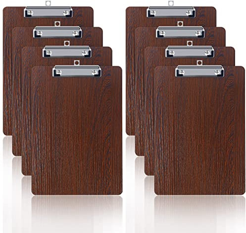 LELADY Klemmbrett Holz A4, 8 Stück Schreibbrett Klemmbretter mit Metalklemme, Schreibplatte Clipboard A4 für Büro Schule Restaurant