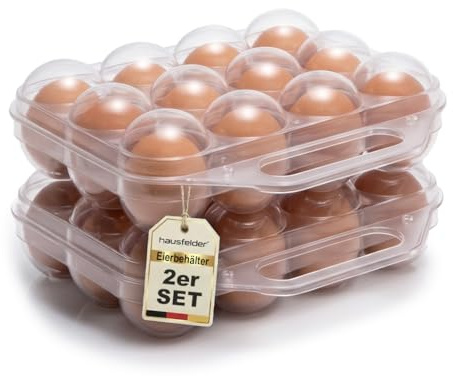 Hausfelder Juego de 2 cajas de almacenamiento para 24 huevos, transparente
