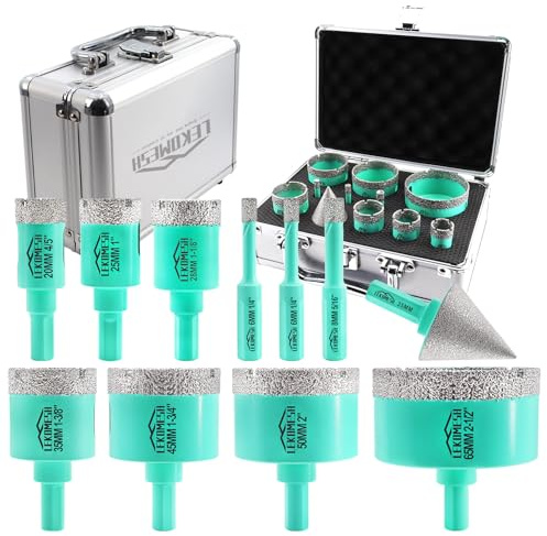 Set di Punte Diamantate - 11pezzi (6/6/8/20/25/28/35/45/50/65mm+35mm Punte per Smusso) LEKOMESH Seghe a Tazza per Porcellana Piastrella Ceramica Granito Marmo Muratura,Gambo Triangolare