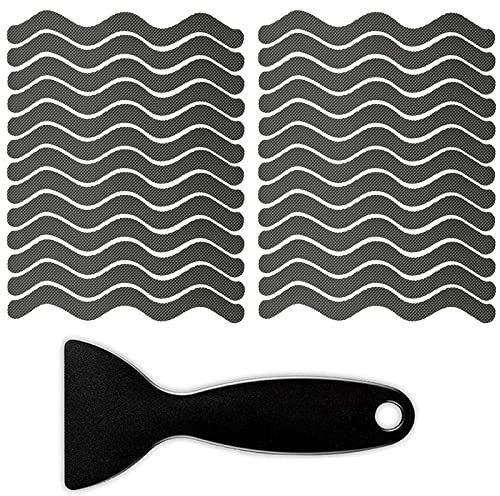 24pcs Non-Slip Strip Stickers, Non Slip Strips Pad, Anti Slip Grip Stickers, Bathtub Flooring Safety Tape Mat with Scraper, Wave Self-Adhesive Non-Slip Strips Stickers for Bath Shower (Grey)