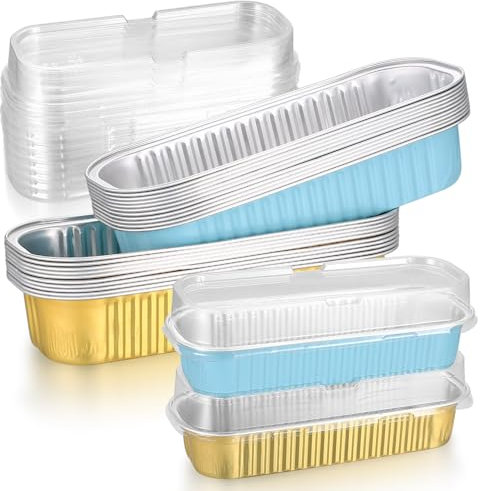 Lot de 20 Moules de Cuisson Rectangulaire avec Couvercles, Mini Moules à Pain en Aluminium, Plats à Dessert, pour Pain, Gâteaux, Cupcakes, Muffin, Pique-nique, Cheesecake, Dessert