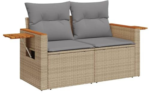 vidaXL Gartensofa mit Kissen 2-Sitzer, Sofa mit Staufach unter Sitzfläche, Terrassensofa mit abnehmbarem waschbarem Bezug, Gartenmöbel Terrassenmöbel, Beige Poly Rattan