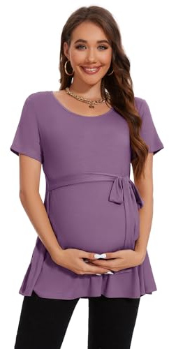 Smallshow Abbigliamento Premaman Tie Front Magliette e Top maternità Donna,Misty Lilac,M