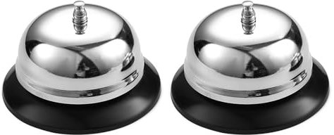 Hinapan Juego de 2 Timbres de cena de servicio de mesa, timbre de llamada de recepción, timbre de mesa de acero inoxidable, timbre de servicio de restaurante