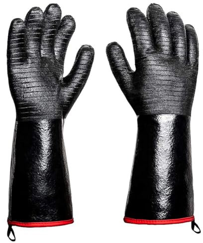 Diheohg 2 guantes de barbacoa - 1472°F guantes resistentes al calor con gancho en S 14 en la cocina guantes de horno guantes negros impermeables para barbacoa