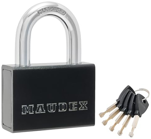 Maudex® PDK73 Candado seguridad exterior con 5 llaves,Arco resistente a cortes de 13 mm, cuerpo de acero,Candado de alta seguridad para cobertizos, trasteros y camiones