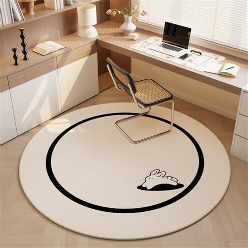 Odot Alfombra para Silla de Escritorio Redonda, Alfombra Protectora Suelo Silla Ruedas Antideslizante Gaming, Tapete de Protección de Oficina para Parqué (Conejito Blanco,80cm)