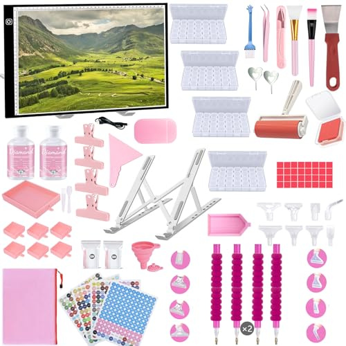 Lenxnmy 247pcs all-Inclusive Strumenti di Pittura Diamante Fai da Te 5D Diamond Painting Tool Set Diamond Art Accessori Kit con A3 Diamond Painting Light Pad, Diamond Art Sealer Colla per DIY Craft