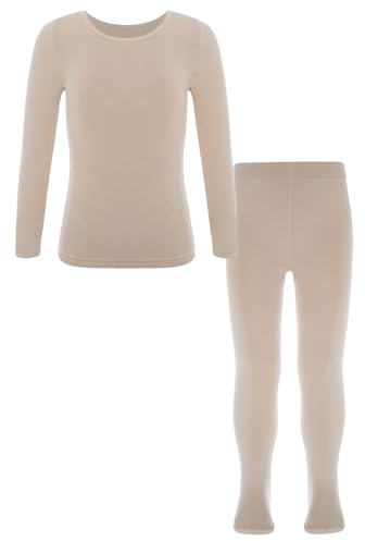 Lejafay Intimo Termico per Bambini Maglia A Maniche Lunghe E Calze Elastiche Mutande Lunghe Morbido Caldo Funzionale Tuta da Balletto Sportivo Anni Tipo D Nudo 4-6 Years