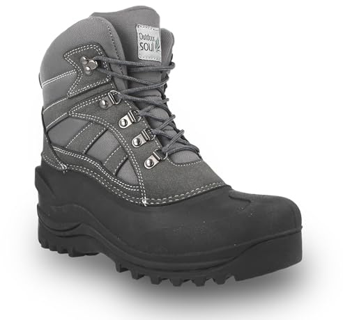 Outdoor Soul Unisex Hiking Walking Mucker Boots, Faux Suede Textile Padded Uppers, Waterproof Rubber Foot with Deep Treaded Sole (Grey, UK Footwear Size System, Adult, Men, Numeric, Medium, 7)