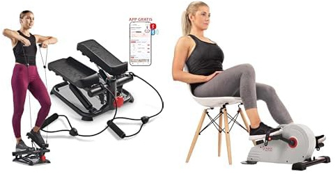 Sunny Health and Fitness Total Body Smart 2-in-1 Stepper Machine, Total Body Workout, Adjustable + Magnetic Under Desk Pedal Exerciser, Dual Function Mini Exercise Cycle Bike