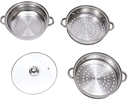 Mikikit Olla de Vapor Resistente y Fácil de Limpiar de 3 Niveles de Acero Inoxidable Diseño Multi-capa para Cocinar al Vapor Alimentos en Casa