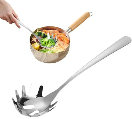 Pastaslev i stål – 25 cm (10,24 tum) Spaghetti-server | rostfri spaghettisked med tänder för enkel dränering och servering av i