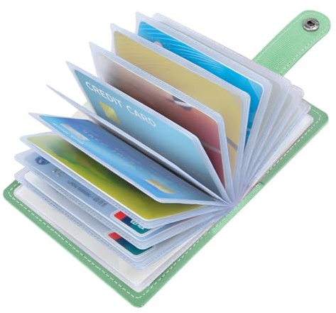 OSDUE Credit Card Holder for Women Men, Slim RFID Blocking Debit Card Wallet Soft PU Leather ID Bank Card Case with 26 Thickening Card Slots Travel Business Card Case (Green)