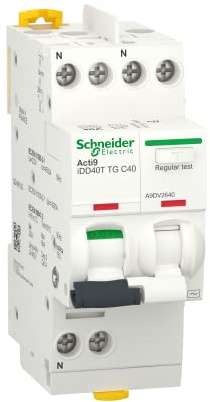 Schneider Electric - Acti9 iDD40T - disjoncteur différentiel tête de groupe - 1P+N C 40A 6kA 30mA AC - A9DV2640