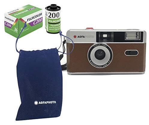 AgfaPhoto Kit Appareil Photo analogique 35 mm Marron (Film + Batterie)