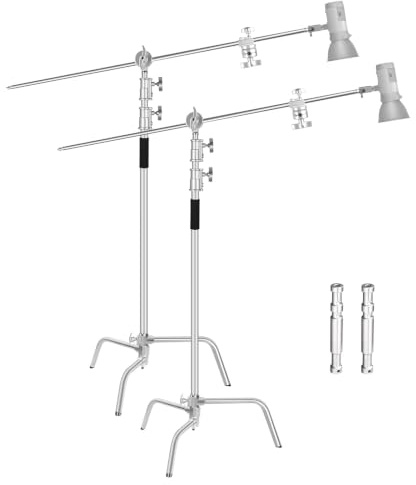 EMART 2-pack C-stativ med boom arm, 300 cm justerbart belysningsstativ i rostfritt stål med 128 cm hållarm, kulled för reflektor, softbox, monolight, paraply