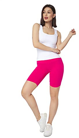SOFTSAIL Leggings Mujeres Mallas Pantalones Cortos De Ciclista Pantalones De Yoga De Gimnasio Elásticos Transpirables Control De Barriga Cintura Alta Algodón para Damas Que Adelgazan Rosa 36