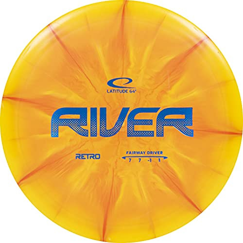 Latitude 64 Retro Burst River | Disc Golf Fairway Driver | leicht zu werfender Disc-Golf-Treiber für Anfänger | Straight Flying | 170 g + Frisbee-Disc | Einzigartige Burst-Muster | Orange